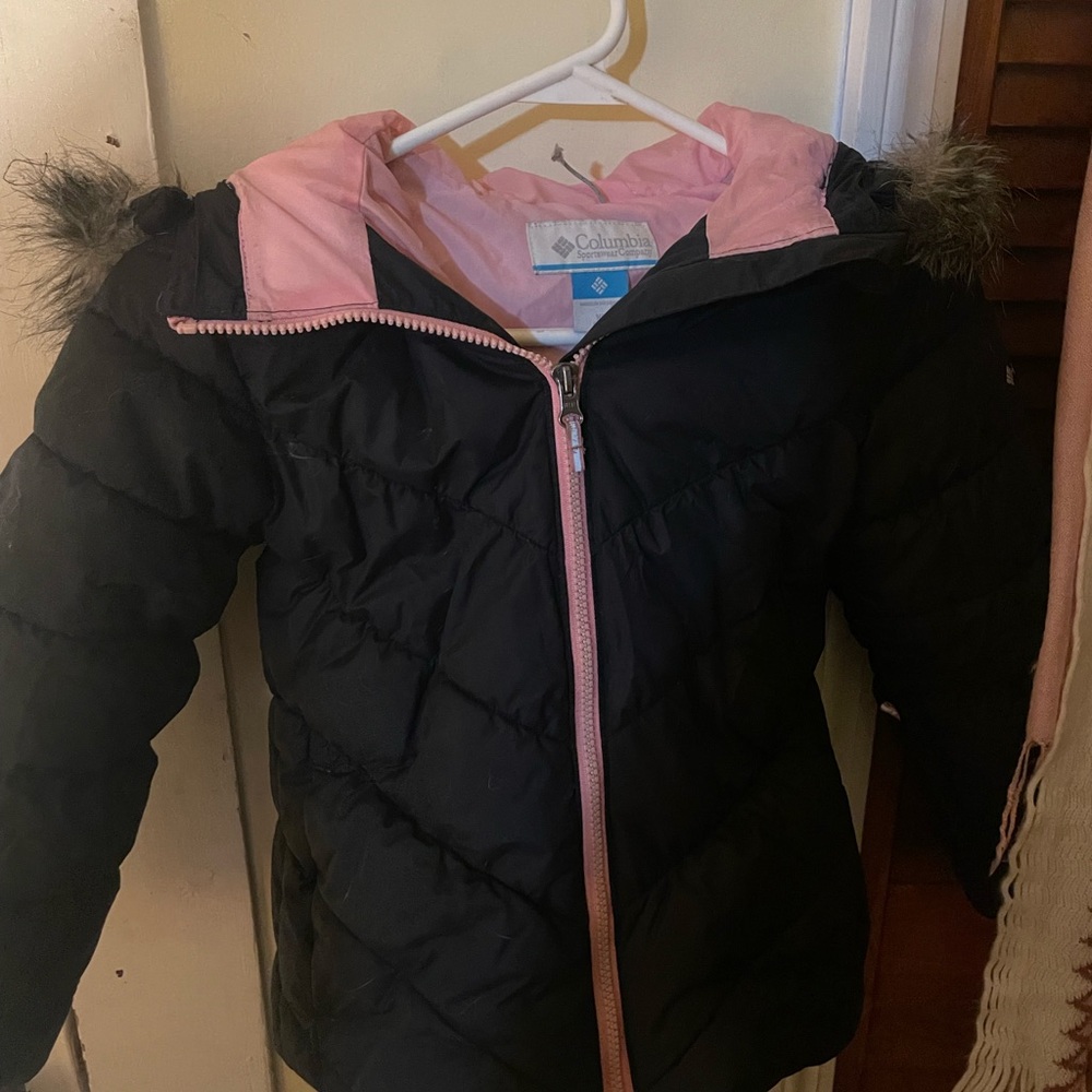 Columbia Black and Pink Puffer Jacket